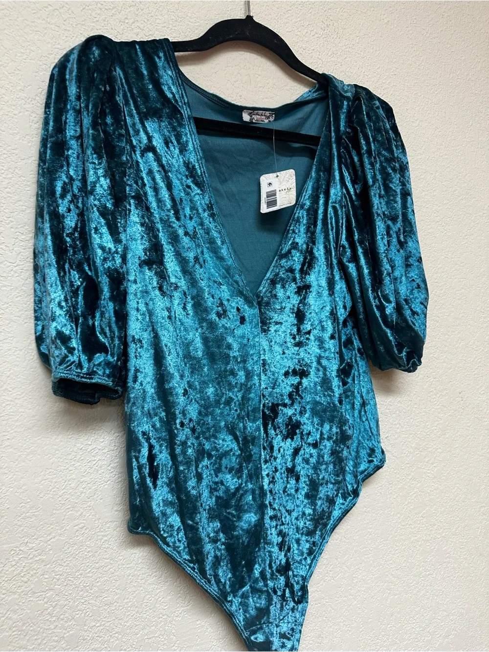 Free People NWT Don't You Wish Bodysuit Deep Teal Velour M